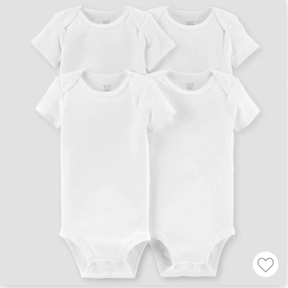 NWT Carter's Baby 4pk Short Sleeve Bodysuit - White 3M Cotton Crew Neck, Tagless